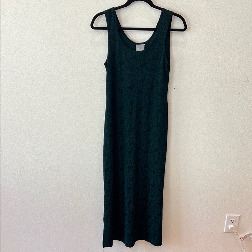 VINTAGE Rabbit Rabbit Rabbit Green/Black Velvet Sleeveless Floral Maxi Dress- SM
